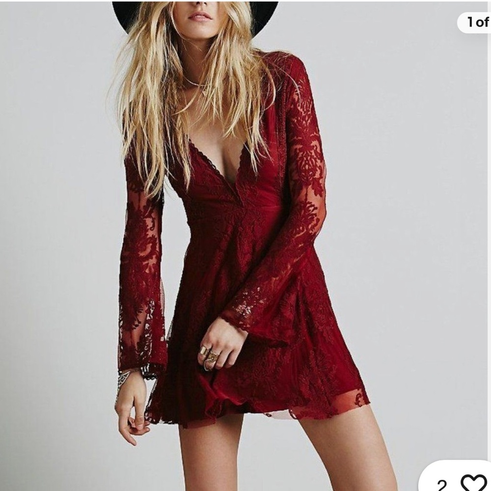 Free People Reign Over Me Red Lace Dress - Picture 3 of 3